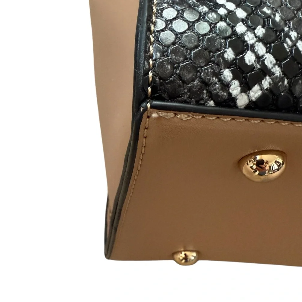 Lemani Paris Stylish Snakeskin Handbag Totebag Tan Black